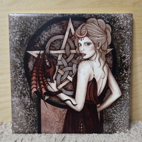 Jessica Galbreth Dragon Witch Ceramic Tile Art /Lanka Wall Tiles - Picture 9 of 9
